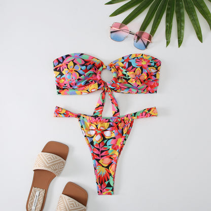 Loú | Bandeautop Bikini Met Print en Ringdetail